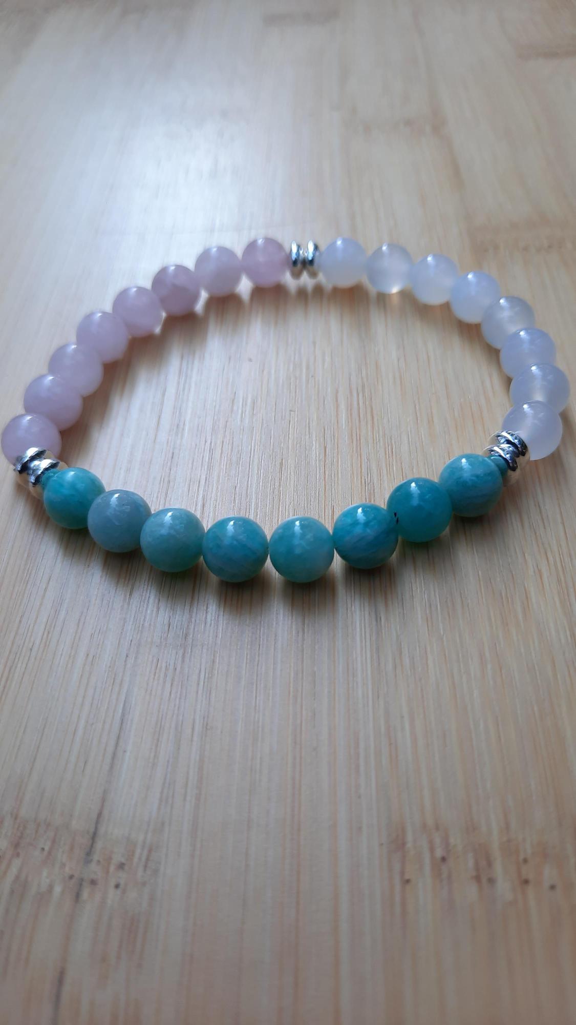 Tranquil Essence Amazonite, Pink Quartz, and White Agate Bracelet