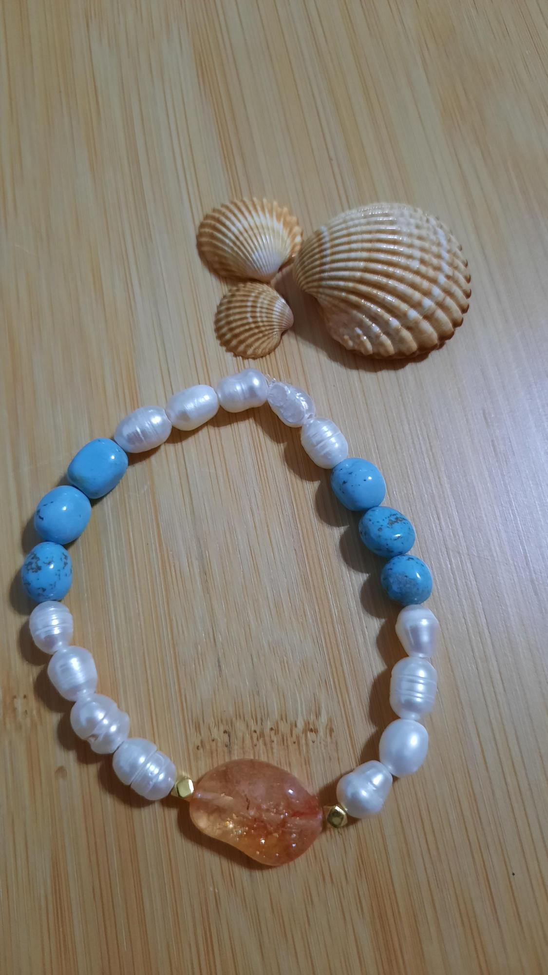 Coastal Radiance Pearl, Turquoise, and Citrine Bracelet