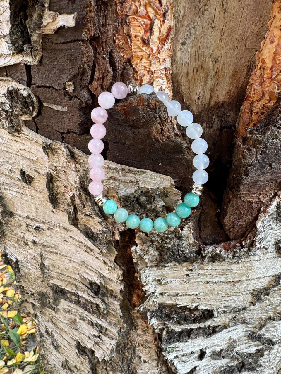 Tranquil Essence Amazonite, Pink Quartz, and White Agate Bracelet